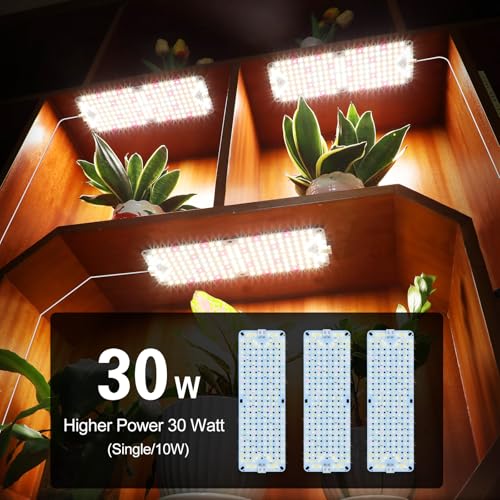 FRGROW 3Pack Flat Grow Lights for Indoor Plants, Seed Starting, Veg, 4/8/12/16/20H Timer, Light and Thin 30W Grow Lights for Under Cabinet Plant/Shelves, Two Connection Modes, Quick Installation - size: XLZB-3Pack-30W