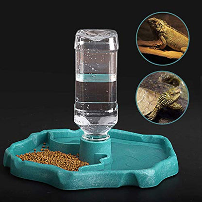 Automatic Reptile Feeder Reptile Food and Water Dish Bowl Bottle Tortoise Turtle Water Dispenser for Bearded Dragon Gecko Lizard (Blue) - color: Blue