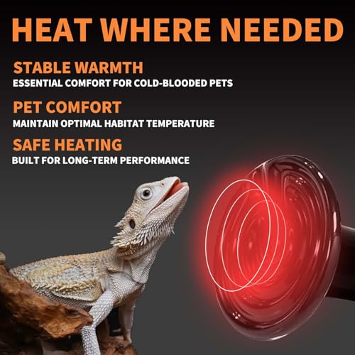 75W Reptile Heat Lamp(2 Packs)-Ceramic Heat Emitter for Reptiles Amphibian Pet Brooders Chicken Incubation, and Terrariums Turtle Lizard Bearded Dragon Snake E26 - size: 75W