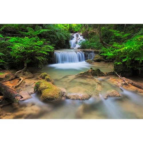 Waterfall Aquarium Background Lush Green Jungle Rainforest Terrarium Background Tranquil Stream with Rocks Fish Tank Background Forest Falls Aquarium Backdrop Wallpaper Poster Vinyl 24x16in - color: Mint Green, size: 24(W)x16(H)in