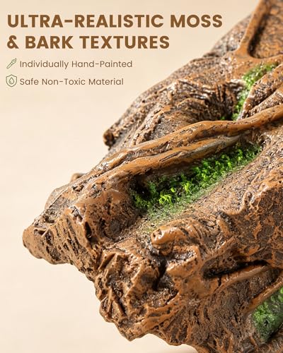 REPTITRIP Reptile Hide Cave, Resin Tree Bark Reptile Hideout for Snakes, Geckos, Lizards, and Bearded Dragons - Habitat Cave for Terrariums and Aquariums