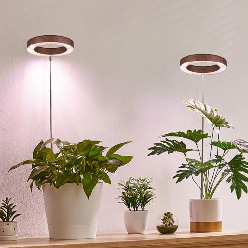 yadoker Plant Grow Light, LED Growing Light Full Spectrum for Indoor Plants,Height Adjustable, Automatic Timer, 5V Low Safe Voltage,Idea for Small Plant Light - color: 3.4 inch Walnut Grain, size: 2 Pack
