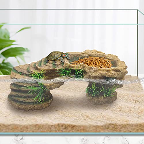Hamiledyi Turtle Basking Platform Rock Reptile Resting Terrace Resin Bearded Dragons Climbing Ledge Tortoise Ramp Hideout for Tortoise Leopard Gecko Lizards Snake Chameleons