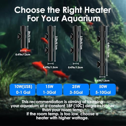 Mini Aquarium Heater 25W Super Small Fish Tank Heater with Digital Display Thermostat, Alumina Ceramic Betta Tank Heater Turtle Heater for 3-5 Gallon Tanks - size: For Aquariums ≤ 5 Gal
