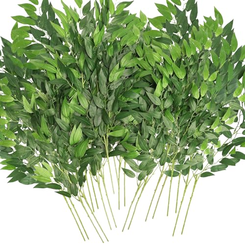 Artificial Italian Ruscus Greenery Stems, 20 Pack Faux Green Leaf Garland Branches Hanging Greenery Spray for Wedding Bouquet Arch Table Centerpiece Home Decor - color: Green