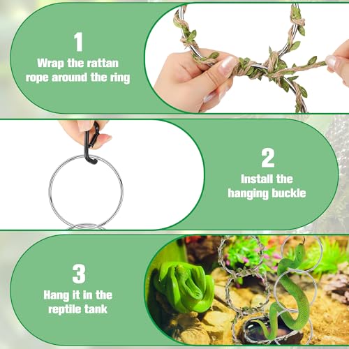 Catcan Snake Enrichment Rings for Ball Python, Snake Climbing Accessories Include Climbing Hoop Chain with Hanging Buckle and 5m Artificial Rattan Rope