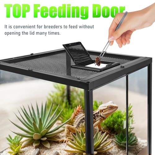 18’’18’’24’’ Reptile Terrarium with Full View Tempered Glass, 32 Gallon Reptile Habitat Comes with Feeding Port and Mesh Top Vent, Suitable for Reptiles Such as Lizard, Gecko and Snake - size: 18"W X 18"D X 24"H(32 Gallon)