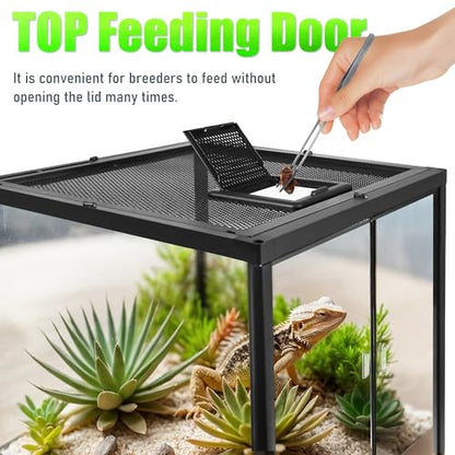 18’’18’’24’’ Reptile Terrarium with Full View Tempered Glass, 32 Gallon Reptile Habitat Comes with Feeding Port and Mesh Top Vent, Suitable for Reptiles Such as Lizard, Gecko and Snake - size: 18"W X 18"D X 24"H(32 Gallon)
