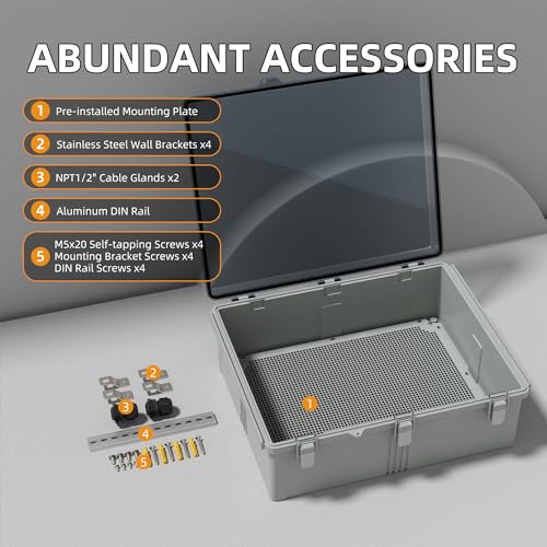 Joinfworld Outdoor Cable Enclosure 19.7x15.7x7.9 Waterproof Junction Box | Weatherproof ABS Box with DIN Rail & Glands for Starlink, Outdoor WiFi, Solar, Pump Controller & DIY Projects - size: 19.7"x15.7"x7.9" Clear