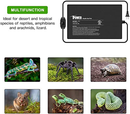 iPower 8 by 12-Inch 16 Watts Reptile Heating Mat with Temperature Controller Under Tank Warmer Terrarium Heat Pad for Reptiles and Amphibians, Black - size: 8" x 12", style: Heat Pad with Adjust Knob
