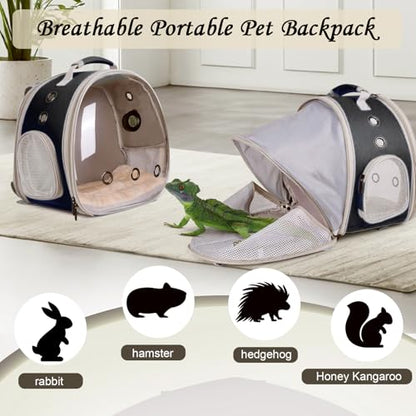 Bearded Dragon Travel Backpack Carrier with Reptile Thermometer and Humidity Gauge Lizard Travel Cage Space Capsule Clear Bubble Window Astronaut Reptile Bag for Ball Python (Black, BE Backpack) - color: Black, size: 11.8"L x 7.2"W x 11.8"H
