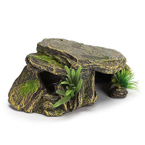 Reptile Rock Hide Cave, Reptile Hideout Cave, Small Aquarium Habitat Decor Rock Tortoise Hideout for Lizards, Turtles, Reptiles, Amphibians, Fish, Resin Rock Hides Habitat Decor