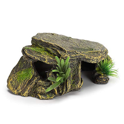 Reptile Rock Hide Cave, Reptile Hideout Cave, Small Aquarium Habitat Decor Rock Tortoise Hideout for Lizards, Turtles, Reptiles, Amphibians, Fish, Resin Rock Hides Habitat Decor
