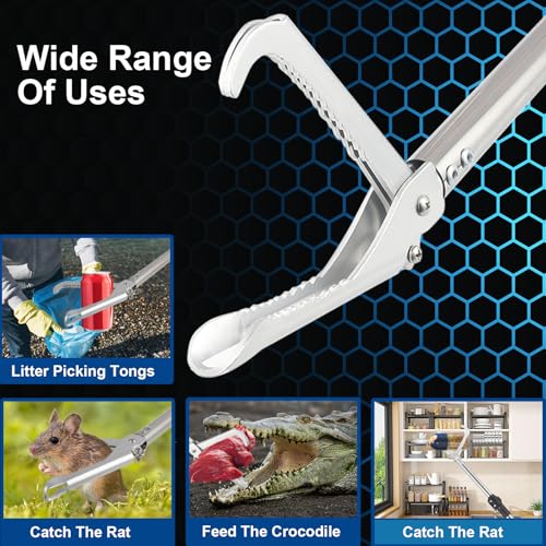 Snake Grabber Reacher Tool, 69" Snake Catcher Tongs Long Handle Heavy Duty Reptile Rattlesnake Catch Tongs Snake Tool Wide Jaw Stainless Steel Sponge Wrapped Handle (Blue)