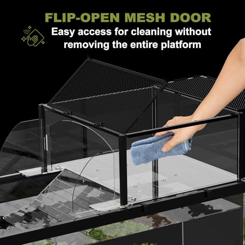 XXL Turtle Basking Platform for Aquatic Turtles, Extra Extra Large for over 180 Gallon Tank, Fits 23-29'' Wide Aquarium, Acrylic Turtle Topper &Dock Tank Accessories, Non-Slip Ramp&Escape-Proof Design - size: XXL