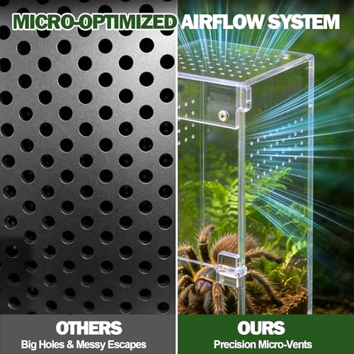 No Assembly 3mm Thick Acrylic Jumping Spider Enclosure,Magnetic Closure Front Door & 3-Side Ventilation, with Tweezers & Thermometer Strips,Ideal for Reptile Tank,Snail,Insect, and Tarantula Habitat - size: Habitat+Tweezers+Temperature strip