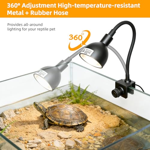 COOSPIDER 50W Reptile Heat Lamp with Clamp & Timer, Small Turtle Basking Light Fixture 360° Rotatable Hose with 2 Spare G9 Base Bulbs for Plants Small Reptiles Bearded Dragon Lizard Snake