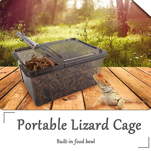 Hamiledyi 2PCS Reptile Feeding Box & Hide Box Black, Reptile Habitat with Sink Humidifier for Snakes, Leopard Spiders, Turtles