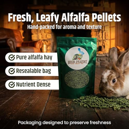 High Desert Delight Alfalfa Pellets, Protein Rich Small Animal Food for Young Rabbits Guinea Pigs and Small Pets, Natural Fiber Alfalfa Hay Pellets for Digestive Health, Fresh Hand Packed 31 oz Bag - size: 2 Pound (Pack of 1)