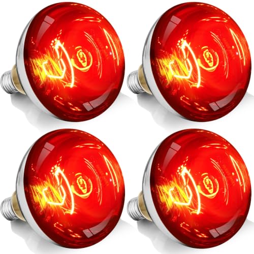 250W R40 Red Heat Lamp Bulbs, 8000 Hours Rated, Infrared Flood Light, Brooder Heating Lamp for Chickens, Reptiles, Pets, Bathroom, E26 Base - 4 Pack - color: Red, size: 4 Pack