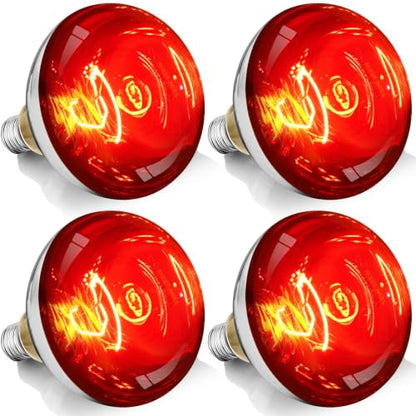 250W R40 Red Heat Lamp Bulbs, 8000 Hours Rated, Infrared Flood Light, Brooder Heating Lamp for Chickens, Reptiles, Pets, Bathroom, E26 Base - 4 Pack - color: Red, size: 4 Pack