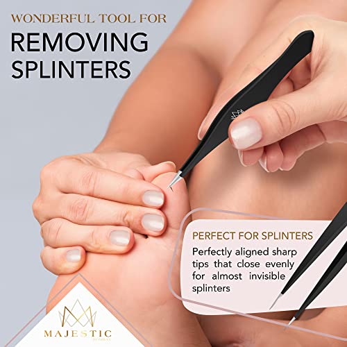 Surgical Tweezers for Ingrown Hair - Precision Sharp Needle Nose Pointed Tweezers for Splinters, Ticks & Glass Removal - Best for Eyebrow Hair, Facial Hair Removal(1 pack pointed, black) - color: Black