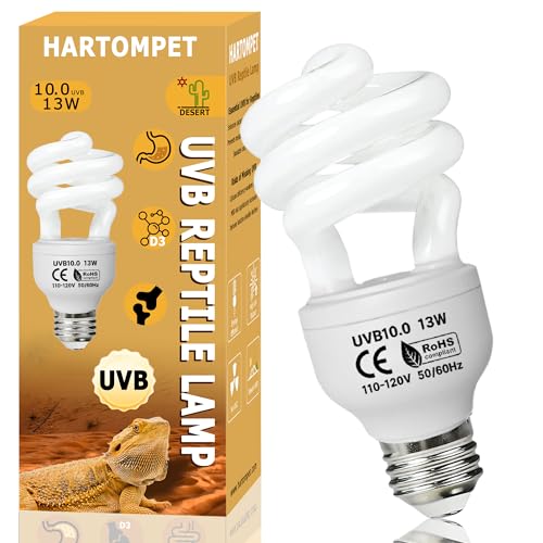 UVB 10.0 Reptile Light 13W, Compact Fluorescent Lamp，Coil UVB Desert Bulb–Lighting for Bearded Dragons, Lizards, Tortoises, Snakes, Geckos, Amphibians & Small Reptile Tanks - color: Desert, size: UVB10.0 26W