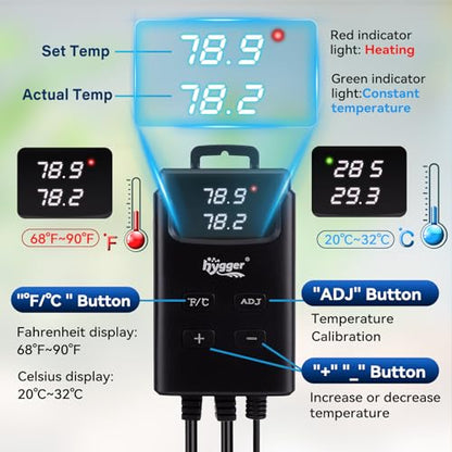 hygger Aquarium Heater,Submersible Fish Tank Heater with External Digital Display, Including Overheat & Leakage Protection and Temperature Sensor for Freshwater and Saltwater (100W for 16gal~26gal) - size: 100W for 16gal~26gal