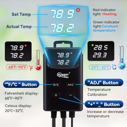 hygger Aquarium Heater,Submersible Fish Tank Heater with External Digital Display, Including Overheat & Leakage Protection and Temperature Sensor for Freshwater and Saltwater (200W for 26gal~40gal) - size: 200W for 26gal~40gal