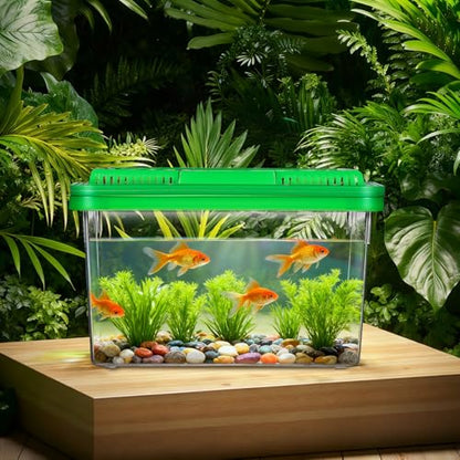 Toyvian Small Portable Fish Tank with Handle, Clear Plastic Travel Critter Carrier with Ventilated Lid for Turtles Hamsters Reptiles Small Pets