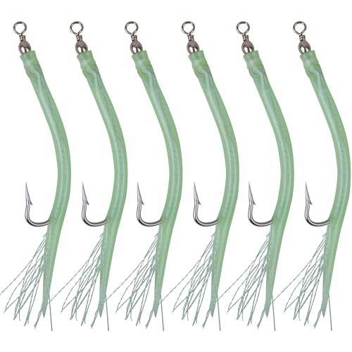 Striped Bass Trolling Tube Lures,6pcs Saltwater Cod Rig Tube Teasers with Stainless Steel Hook Swivel for Offshore Trolling Striper Bass Cod Big Game Fishing - color: GREEN, size: 7/0