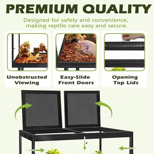 PROLEE Bearded Dragon Tank with Leg Stand 62 Gallons, Acrylic Panel Lizard Tank, Reptile Tank with Metal Mesh Roof Door (Black, 40"x20"x20") - color: Black, size: 40"x20"x20"