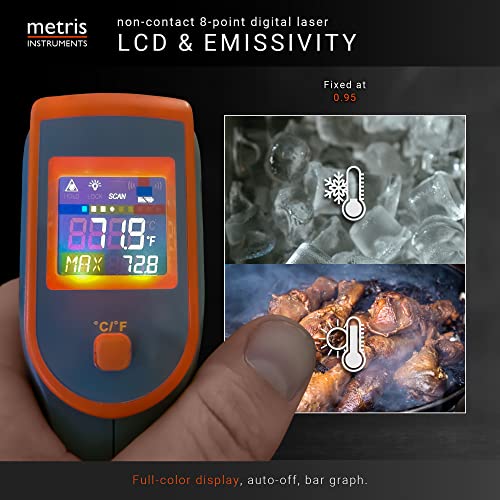 Digital Infrared Thermometer Gun Laser Temperature Gauge for Cooking, Grill, Pizza Oven, HVAC Tools, 8-Point, 76o to 932o F [-60o to 500o C] 12:1 D:S Ratio, Model TN418L1