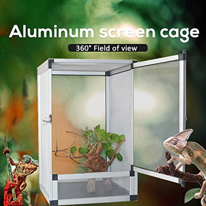 Reptile Habitat Screen Feeding Cage 20X20X30cm Insect Box Aluminum Breeding Mesh Cage for Reptiles & Amphibians (Silver) - color: Silver