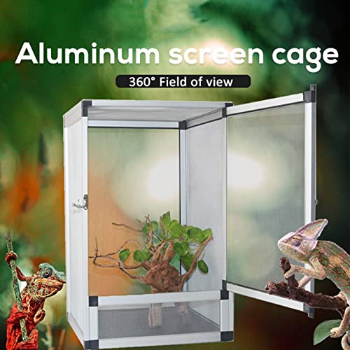 Reptile Habitat Screen Feeding Cage 20X20X30cm Insect Box Aluminum Breeding Mesh Cage for Reptiles & Amphibians (Black) - color: Black