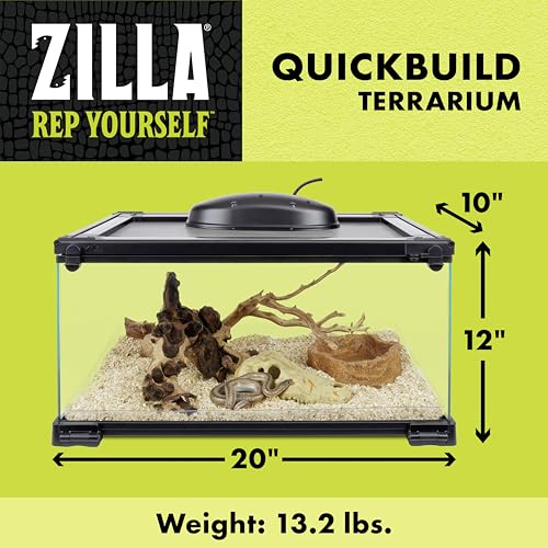 Zilla QuickBuild Reptile 10 Gallon Glass Terrarium Habitat with Bedding Tray For Geckos, Snakes, Lizards, Frogs, Turtles, and Tortoises, 20" x 12" x 10" - size: 20x12x10