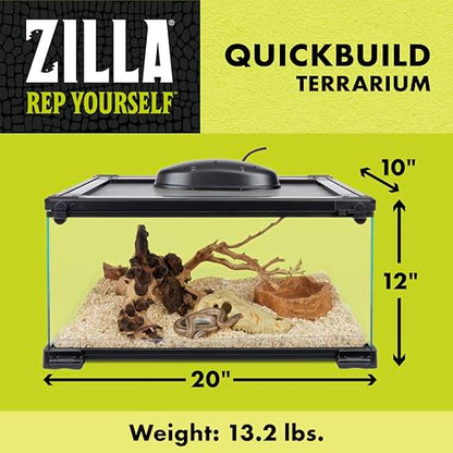 Zilla QuickBuild Reptile 10 Gallon Glass Terrarium Habitat with Bedding Tray For Geckos, Snakes, Lizards, Frogs, Turtles, and Tortoises, 20" x 12" x 10" - size: 20x12x10