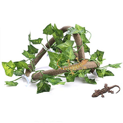Premium Jungle Reptile Folding Branch Decoration for Chameleon, Turtle, Amphibian, Arboreum 3-D, Flexible Vine, 6.89 Feet Screw, PU+Eco-friendly Plastic (Rattan + Leaves - size: Rattan + foglie di edera
