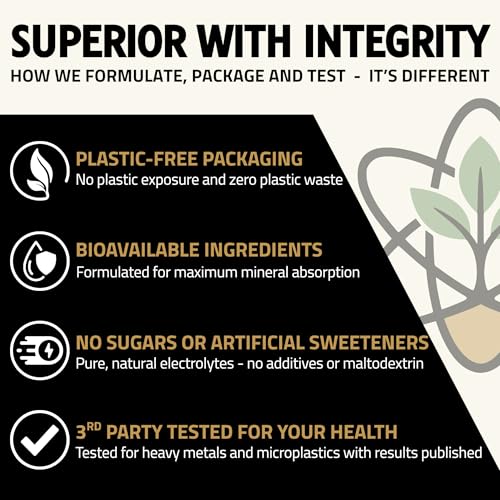 Raw & Unflavored Electrolytes Powder - Natural Fasting Salts | Microplastics Tested | No Flavor, Sugar, Stevia, or Citric Acid | Clean Keto & Carnivore | Glass Jar & Wood Scoop | No Plastic Packaging