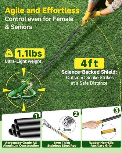 Snake Grabber Tool, 47in Compact Power Snake Tongs, All-Aluminum Alloy Reptile Catcher Grabber with Anti-Slip Grip, Wide Jaw Multi-Function Handling Tool with Lock - size: 47 inch