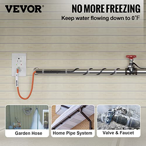 VEVOR Self-Regulating Pipe Heating Cable, 100-feet 5W/ft Heat Tape for Pipes Freeze Protection, Protects PVC Hose, Metal and Plastic Pipe from Freezing, 120V - size: 100 Feet