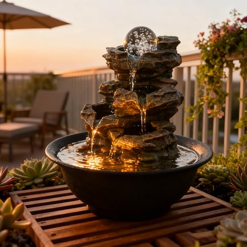 Tabletop Waterfall Fountain with Cascading Rock & Spining Orb, Indoor Zen Meditatin Waterfall for Home Office Relaxation - color: Style 2