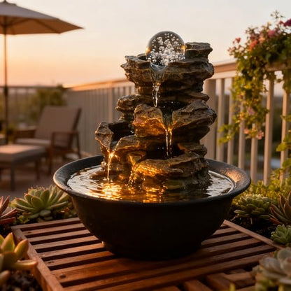 Tabletop Waterfall Fountain with Cascading Rock & Spining Orb, Indoor Zen Meditatin Waterfall for Home Office Relaxation - color: Style 2