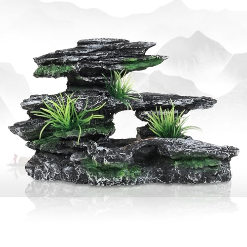 Aquarium Decor Mountain View Stone Ornament, Premium Landscape Fish Tank Decorations, Fish Tank Accessories, Ideal for Betta, Snails, Turtle, Hiding, Playing, Basking and Resting Spots - color: Fish