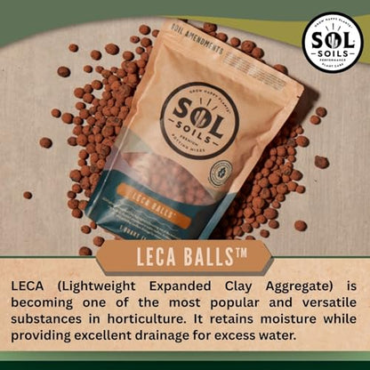 Sol Soils LECA Balls - Lightweight Natural Hydroponic Clay Pebbles for Plants, Improves Drainage, 10 Qt