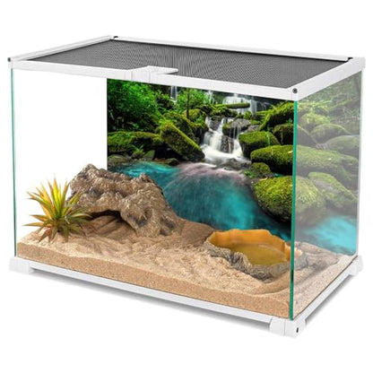 AWERT 48x20 inches Waterfall Terrarium Background Tropical Rainforest Aquarium Background Mountain Lake Green Tree Reptile Habitat Background Durable Polyester Background - size: 48x20in/120x50cm