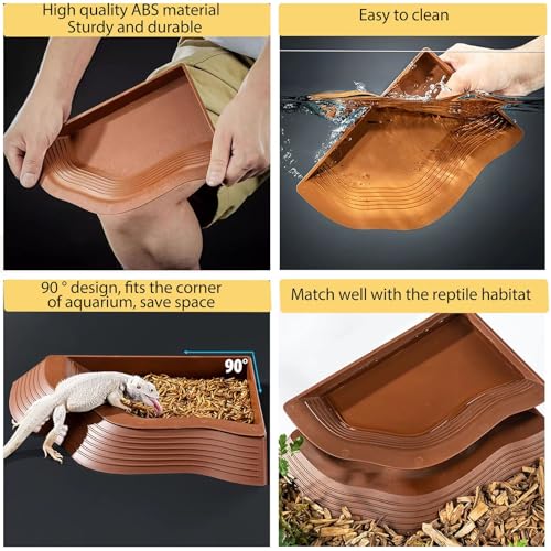 3PCS Tortoise Water Bowl with Ramp Leaf Tortoise Food Water Pool Reptile Bathing Turtle Soaking Dish Aquarium Habitat Accessories Small - size: Small