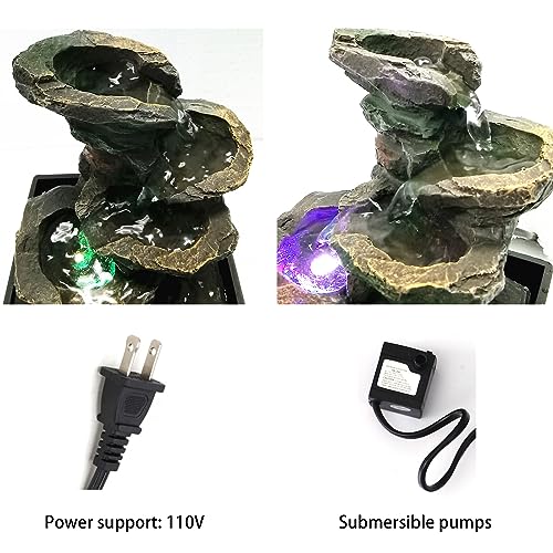 Indoor Tabletop Fountain Water Fountain with Light and Natural Waterfall Sounds for Desktop, Spa and Home Décor, 4-Tier Small Desktop Fountain for Leisure and Relax Zen Meditation