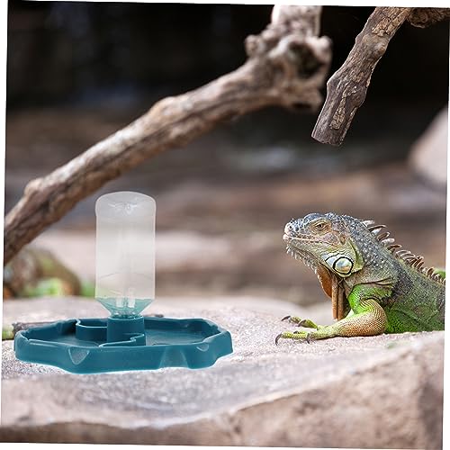 POPETPOP Reptile Water Dispenser-Reptile Waterer Automatic Refilling Water Dispenser Tortoise Lizard Turtle Feeding Water Bowl with Bottle(Blue)