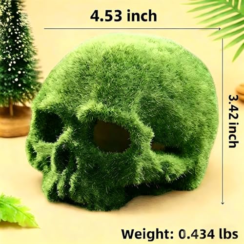 Realistic Mossy Skull Terrarium Ornament - 4.5" Reptile Habitat Decor for Gecko, Spider, Lizard Enclosure